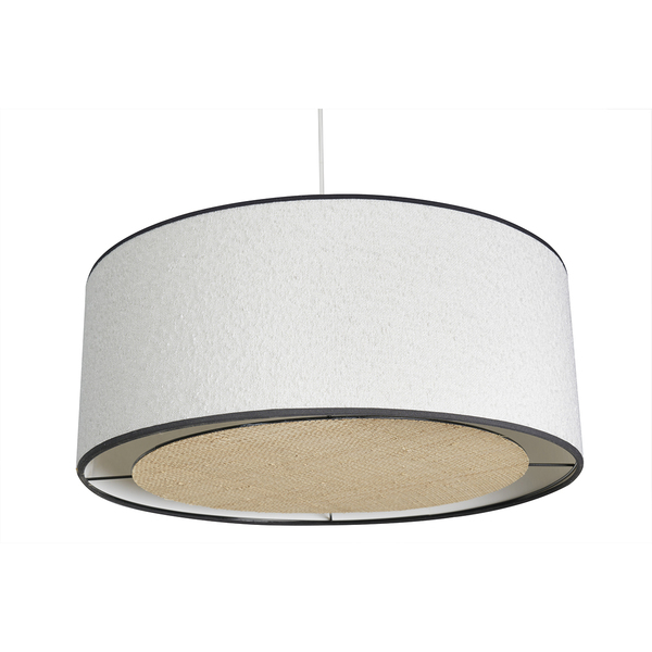  Miliboo Lampada A Sospensione Cilindrica In Tessuto Effetto Lana Bouclé Bianco E Rafia Naturale D50 Cm Traves 