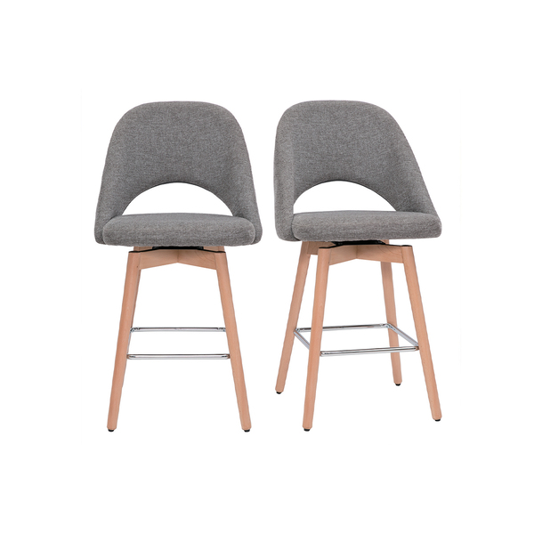  Miliboo Sgabelli Da Bar Scandinavi Tessuto Effetto Velluto Testurizzato Grigio E Massello Di Hevea 65 Cm (set Di 2) Cosette 