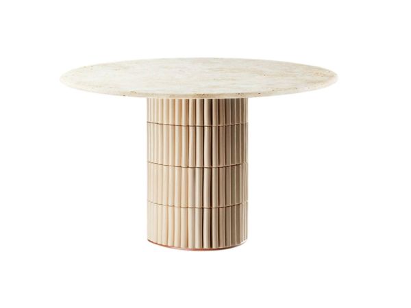  Nouvelle Vague Tavolo - Travertino Bianco Base Mar Di Giava In Piastrelle Di Ceramica Nude - ø. 120 Cm 