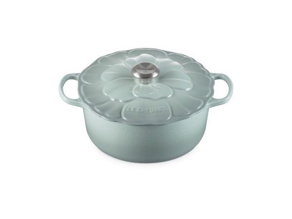  Round Cast Iron Cocotte Con Coperchio A Forma Di Fiore 