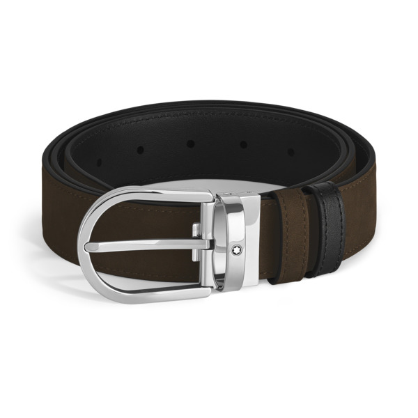  Montblanc - Cintura Horseshoe Reversibile 35 Mm In Suede - Nero | Marrone - Pellame - Mb222407 - Cinture 