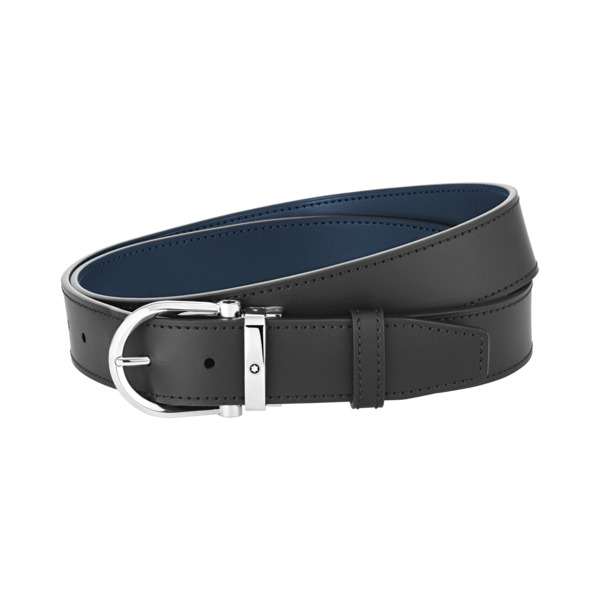  Montblanc - Cintura Reversibile Horseshoe 35 Mm In Pelle - Blu-nero (permanente, Contenuto Ferro-gallico) - Pellame - Mb128784 - Cinture 