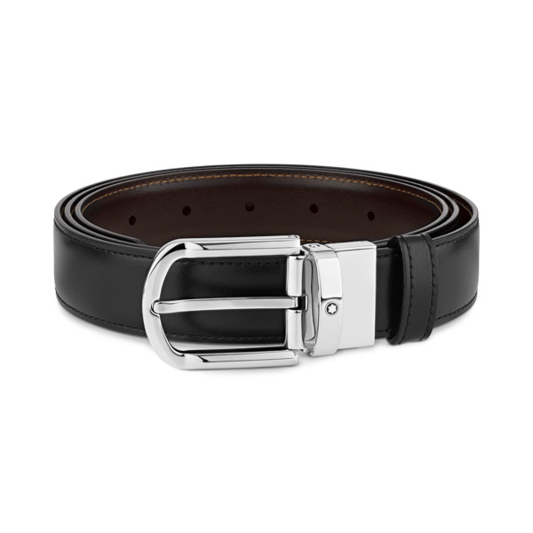 Montblanc - Cintura Reversibile Horseshoe 30 Mm In Pelle - Nero | Marrone - Pellame - Mb111080 - Cinture 