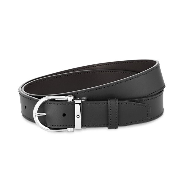  Montblanc - Cintura Reversibile Horseshoe 35 Mm In Pelle - Nero | Marrone - Pellame - Mb128783 - Cinture 