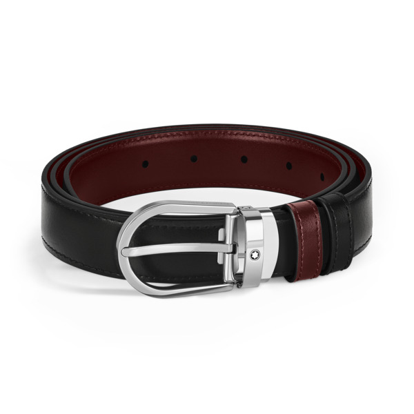  Montblanc - Cintura Reversibile In Pelle Nera/bordeaux 30 Mm Con Fibbia A Ferro Di Cavallo - Nero | Bordeaux - Pellame - Mb221052 - Cinture 