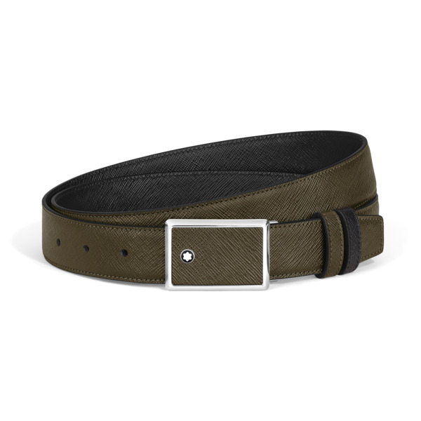  Montblanc - Cintura Reversibile 30 Mm Con Targhetta Con Intarsi In Pelle Sartorial - Kaki | Nero - Mb222217 - Cinture 