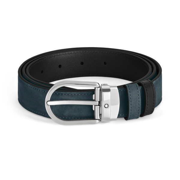  Montblanc - Cintura Reversibile 30 Mm In Pelle Blu Velluto/nera Con Fibbia A Ferro Di Cavallo - Mb220976 - Cinture 