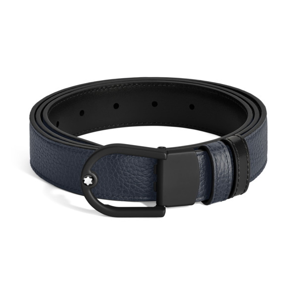  Montblanc - Cintura Reversibile 30 Mm In Pelle Nero Blu/nera Con Fibbia A Ferro Di Cavallo - Blu Mezzanotte - Pellame - Mb222403 - Cinture 