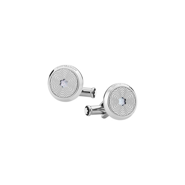  Montblanc - Gemelli Con Emblema A Forma Di Vetta Innevata In Madreperla - Acciaio Pregiato - Mb123808 - Gemelli 