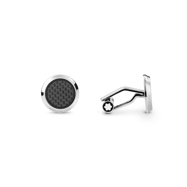  Montblanc - Gemelli Meisterstück Con Inserti Con Motivo Carbonio - Acciaio Pregiato - Mb124295 - Gemelli 