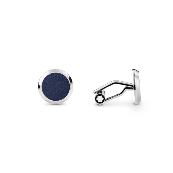  Montblanc - Gemelli Meisterstück Con Inserti In Pietra Del Sole Blu - Acciaio Pregiato - Mb112906 - Gemelli 