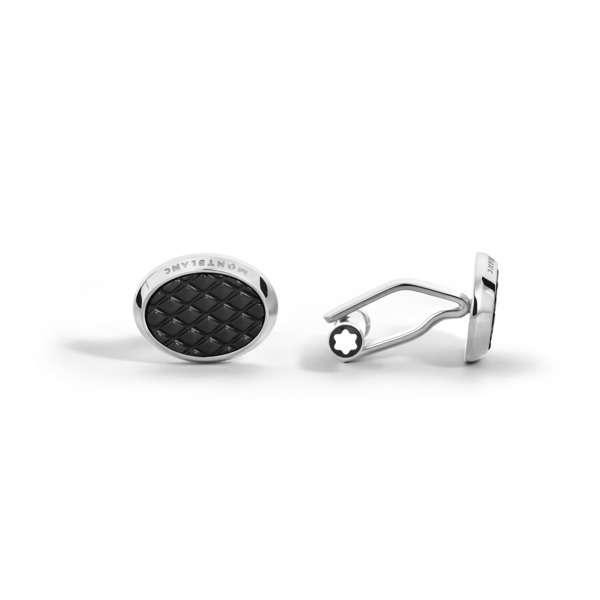  Montblanc - Gemelli Ovali Meisterstück Con Inserti In Lacca Con Motivo Geometrico - Nero - Acciaio Pregiato - Mb134468 - Gemelli 