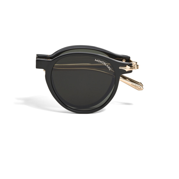  Montblanc - Occhiali Da Sole Ovali Pieghevoli Con Montatura Iniettata Nera - Nero - Iniettato - Mb135569 - Occhiali Da Sole 