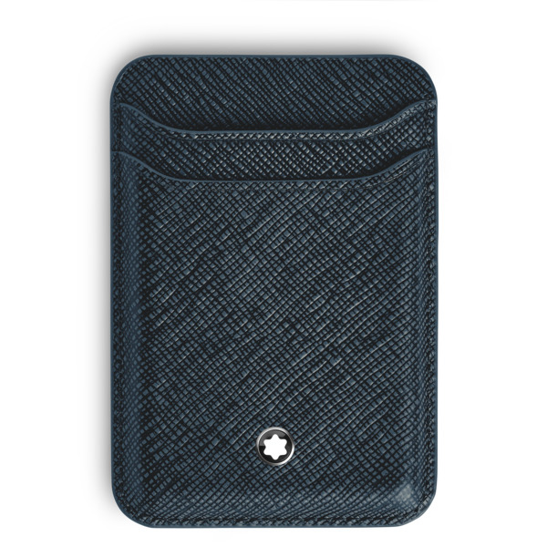  Montblanc - Portacarte 2 Tasche Per Iphone Con Magsafe In Pelle Sartorial - Tweed Blu - Pellame - Mb220400 - Portafogli 