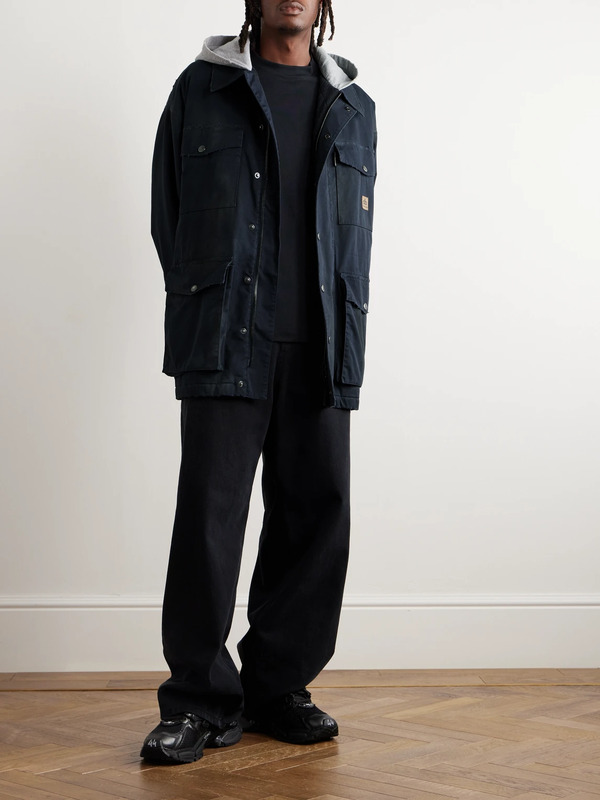  Balenciaga - Oversized Jersey-trimmed Distressed Organic Cotton-blend Gabardine Parka - Men - Blue - 2 