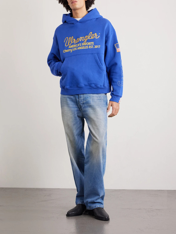  Cherry Los Angeles - Wrangler America's Favorite Logo-embroidered Printed Cotton-fleece Hoodie - Men - Blue - M 