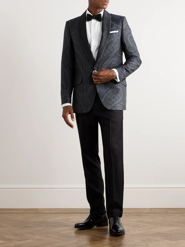  Favourbrook - Twill-trimmed Paisley-jacquard Cotton And Silk-blend Tuxedo Jacket - Men - Blue - Uk/us 46 
