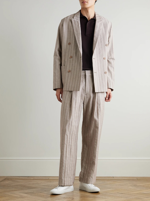  Nn07 - Kay 10058 Wide-leg Pleated Herringbone Organic Cotton-blend Suit Trousers - Men - Brown - Uk/us 28 