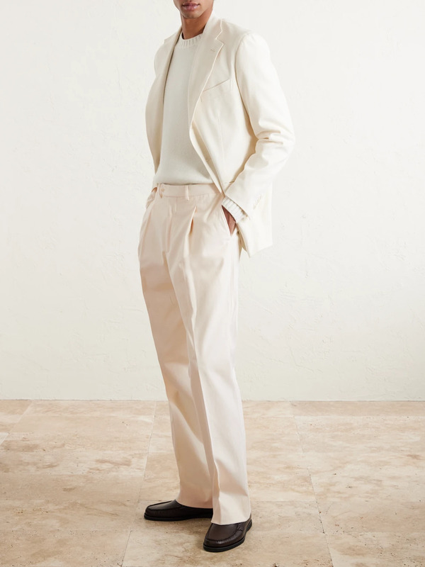  Saman Amel - Amo Straight-leg Pleated Peached Cotton-blend Twill Suit Trousers - Men - Neutrals - It 48 