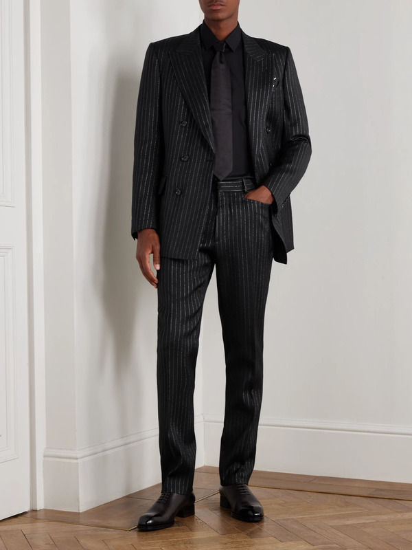  Tom Ford - Dyylan Straight-leg Striped Metallic Wool And Silk-blend Suit Trousers - Men - Black - It 52 