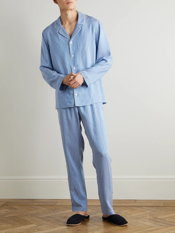  Zimmerli - Camp-collar Striped Woven Pyjama Set - Men - Blue - S 