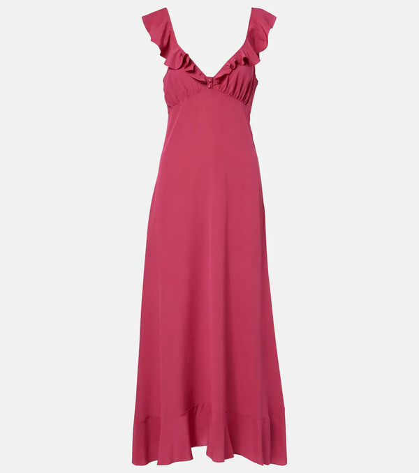  Chloe Chloé Abito Midi In Seta Con Volant 