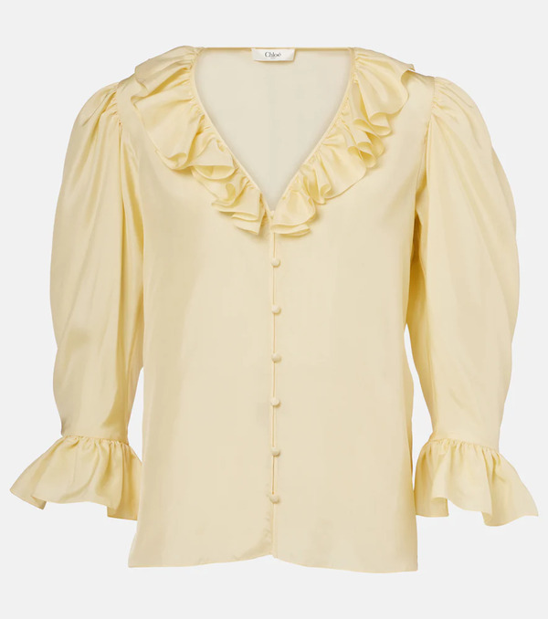  Chloe Chloé Blusa In Habutai Di Seta Con Volant 