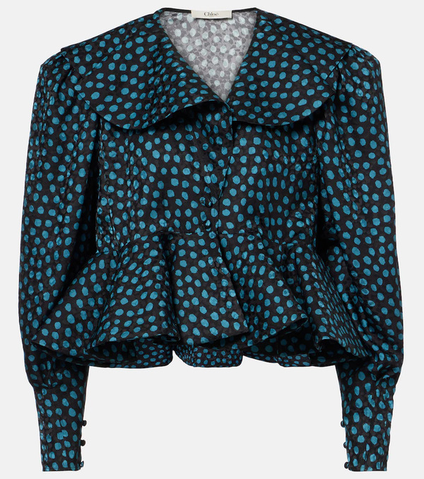  Chloe Chloé Blusa In Jacquard Di Seta Con Peplum A Pois 
