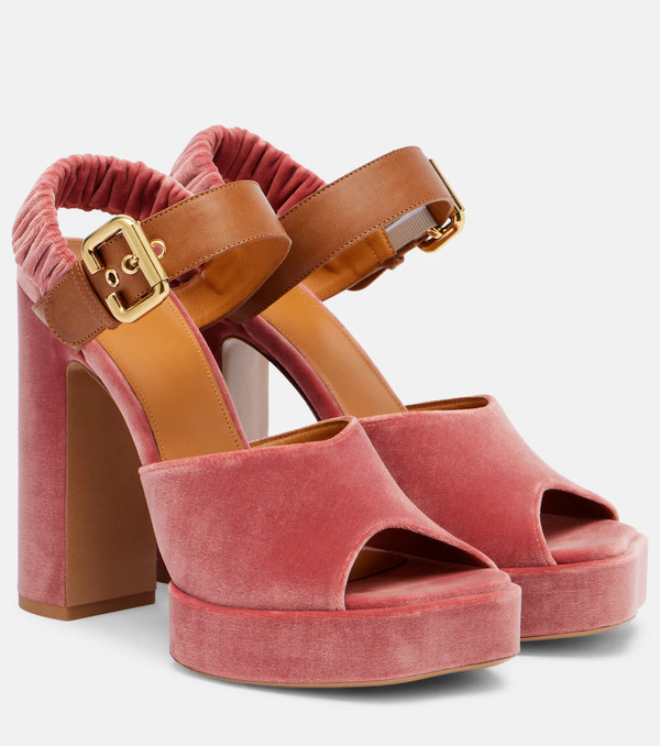  Chloe Chloé Sandali Aria 95 In Velluto Con Plateau 