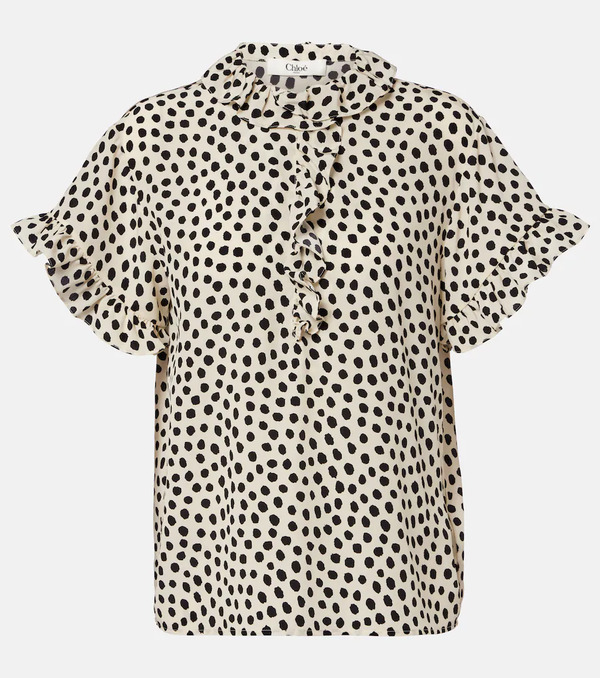  Chloe Chloé Top In Crêpe De Chine Di Seta A Pois 