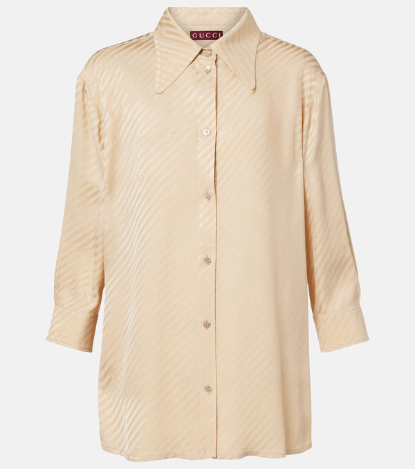  Gucci Gucci Camicia In Seta A Righe Interlocking G 
