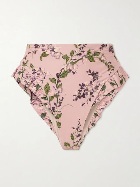  Agua By Agua Bendita Agua By Agua Bendita - Jengibre Wisteria Ruffled Embroidered Floral-print Recycled Bikini Briefs - Pink 