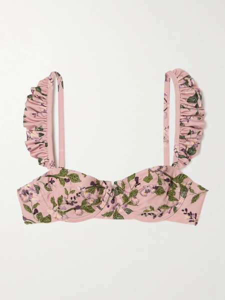  Agua By Agua Bendita Agua By Agua Bendita - Kiwi Wisteria Ruffled Embroidered Floral-print Underwired Recycled Bikini Top - Pink 