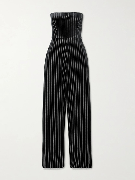  Alex Perry Alex Perry - Crystal-embellished Strapless Velvet Jumpsuit - Black 
