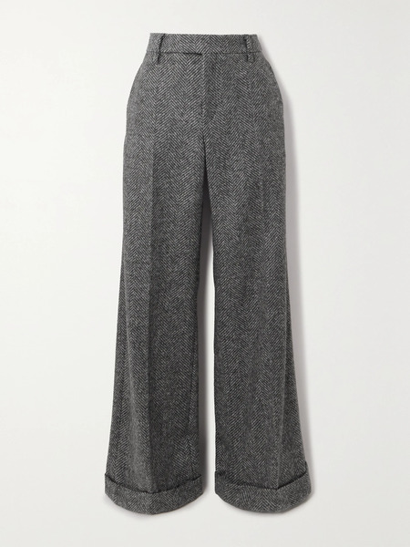  Brunello Cucinelli Brunello Cucinelli - Herringbone Woven Wide-leg Pants - Gray 