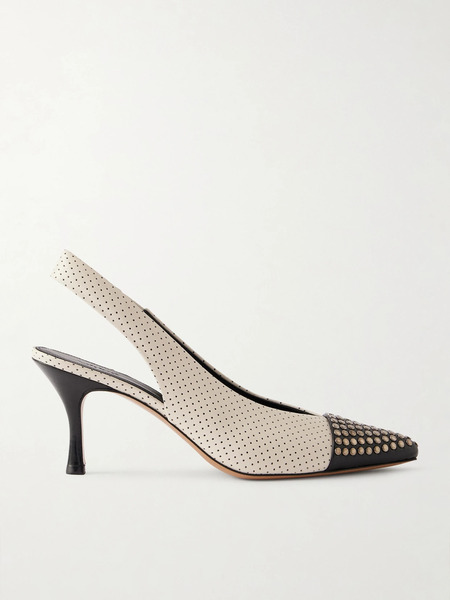  Chloé Chloé - Alba Studded Perforated Leather Slingback Pumps - Off-white 