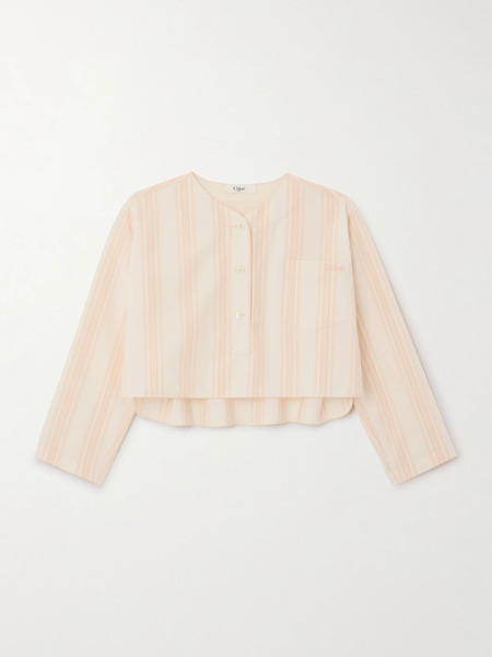  Chloé Chloé - Cropped Striped Cotton-poplin Shirt - Peach 