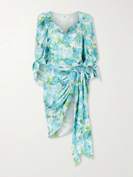  Chloé Chloé - Draped Floral-print Silk Mini Dress - Blue 