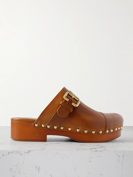  Chloé Chloé - Jeannette Embellished Leather Clogs - Tan 