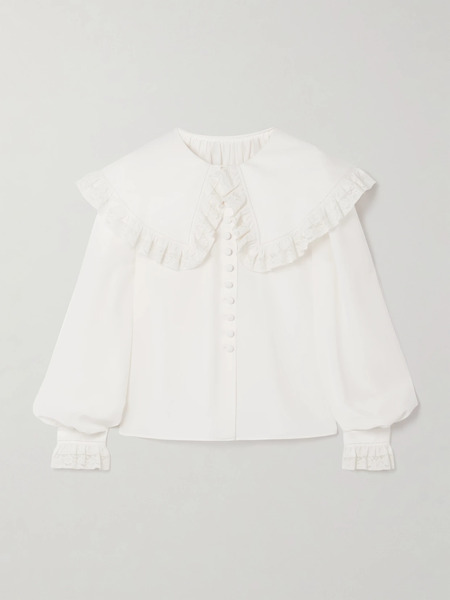  Chloé Chloé - Lace-trimmed Organic Silk Blouse - White 