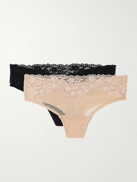  Commando Commando - Double Take Set Of Two Lace-trimmed Stretch Thongs - Multi 