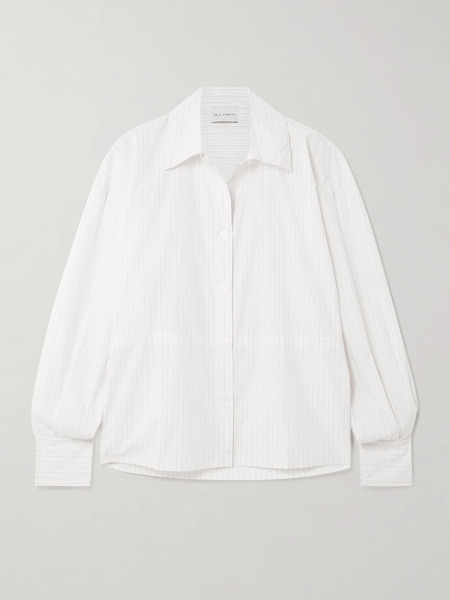  Deiji Studios Deiji Studios - Room Drawstring Striped Organic Cotton-poplin Shirt - Off-white 