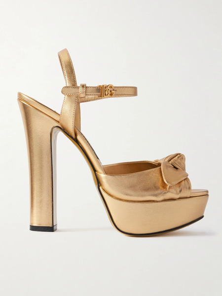  Dolce & Gabbana Dolce & Gabbana - Knotted Metallic Leather Platform Sandals - Gold 