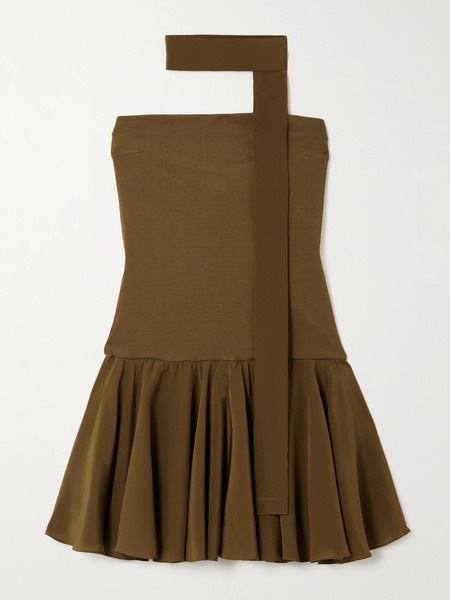  Esse Studios Esse Studios - Illi Scarf-detailed Strapless Stretch-knit And Silk Crepe De Chine Mini Dress - Army Green 