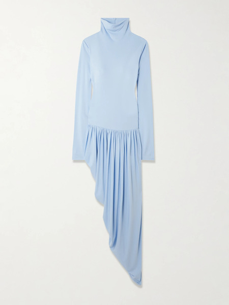  Esse Studios Esse Studios - Solina Draped Jersey Mock-neck Maxi Dress - Light Blue 