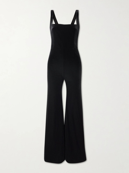  Galvan Galvan - Vesper Satin-trimmed Velvet Jumpsuit - Black 