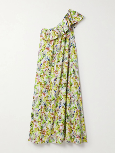  Kika Vargas Kika Vargas - + Net Sustain Bonnie One-shoulder Ruffled Floral-print Cotton-poplin Maxi Dress - Green 