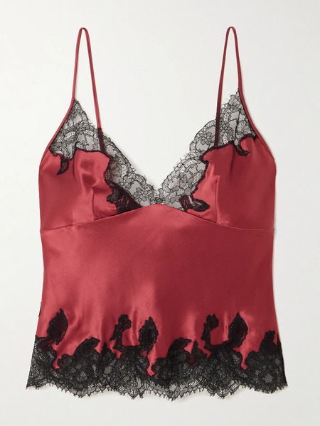  Kiki De Montparnasse Kiki De Montparnasse - Giselle Lace-trimmed Stretch-silk Satin Camisole - Red 