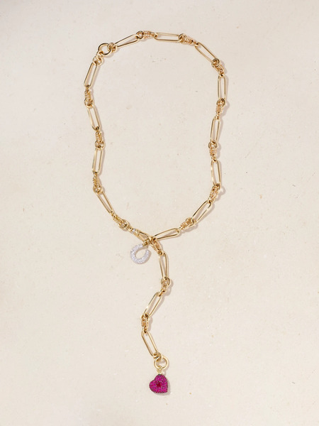  Lucy Delius Lucy Delius - Twisted Chain, Horseshoe And Heart Convertible 14-karat Gold, Rhodium-plated, Ruby And Diamond Necklace - One Size 