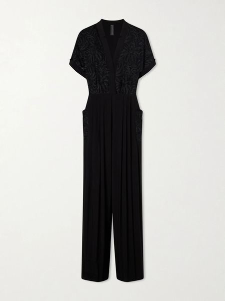  Norma Kamali Norma Kamali - Geralyn Embroidered Velvet Jumpsuit - Black 